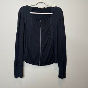 Soft Surroundings Long Sleeve Black Zip Front Square Neck Blouse Size Large